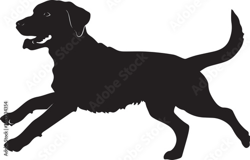 Dog Racing Silhouette A dog running swiftly with a dynamic posture, full-length silhouette in black vector art.