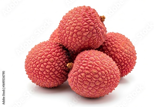 A pile of fresh red lychee fruits on a white background