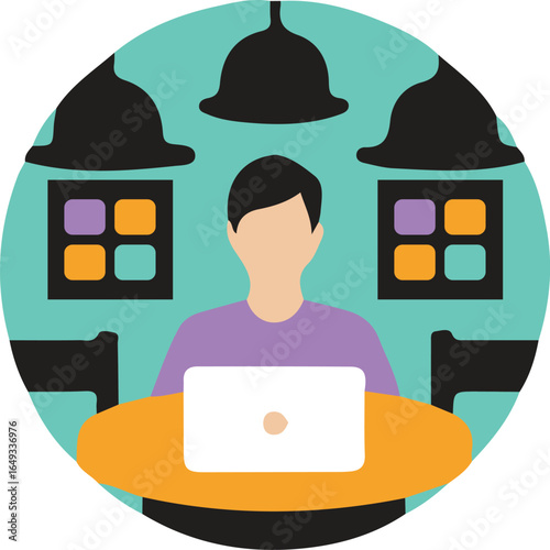 Business man working on laptop vector illustration, creative character business man Icon. 