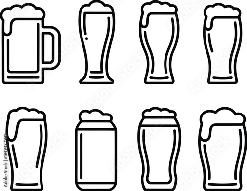 A set of beer glasses, beer bottles, and a glass of beer illustration, featuring fashion, clothing, and stylish designs for shirts and clothing items