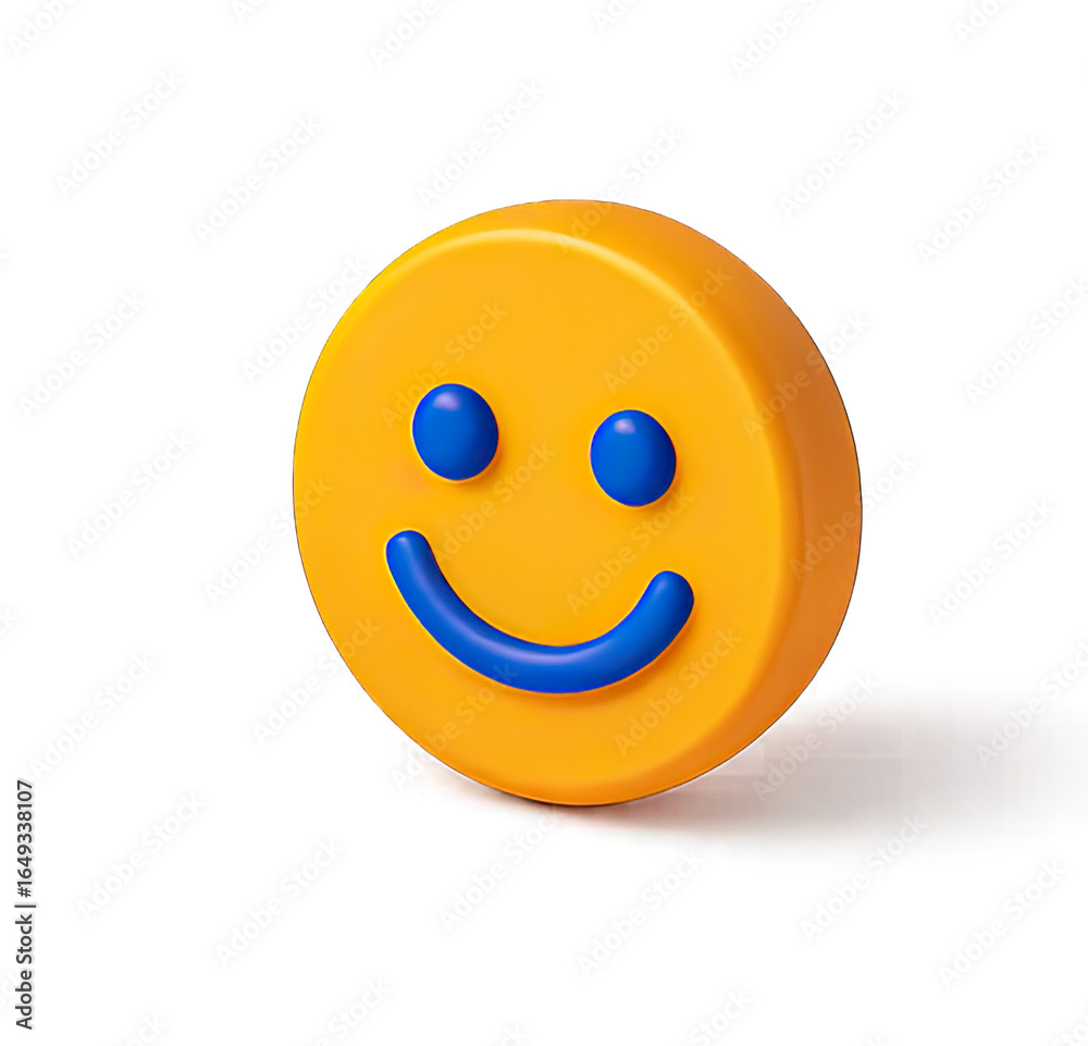 Fototapeta premium A yellow smiley face with blue eyes and a blue mouth against a transparent background.