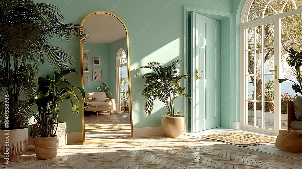 Fototapeta premium Elegant lounge space with indoor greenery high resolution photo