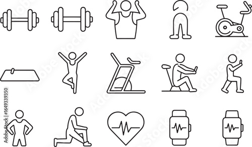 Set of business and female icons featuring business people, sport and fitness symbols, and pictograms