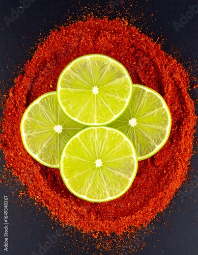 Fototapeta Naklejka Na Ścianę i Meble -  Lime slices in red spice