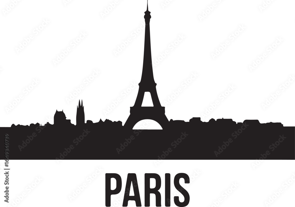 Fototapeta premium Paris Skyline Silhouette Vector on White Background