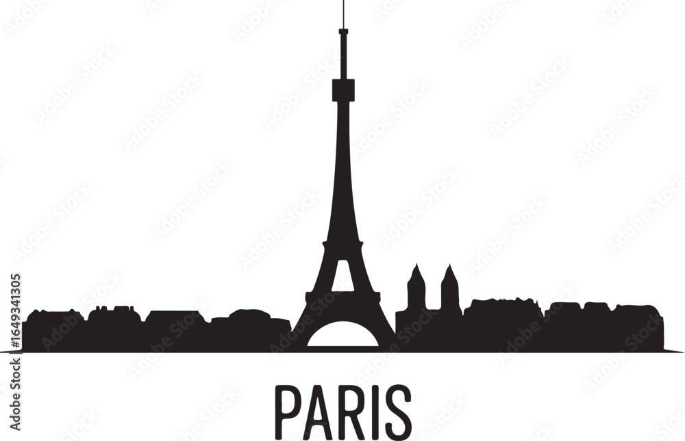 Fototapeta premium Paris Skyline Silhouette Vector on White Background