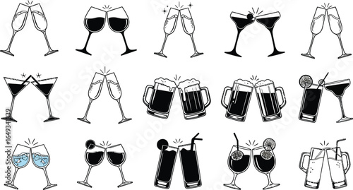 Toasting Drinks Collection with Champagne, Wine, Beer