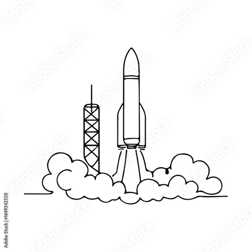 Continuous Line Drawing of Rocket Launch – Minimalist Space Shuttle Illustration
