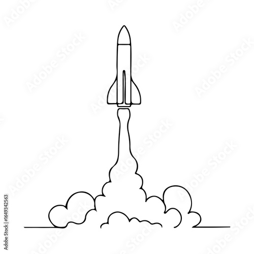 Continuous Line Drawing of Rocket Launch – Minimalist Space Shuttle Illustration