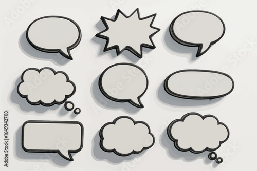 Vector set of blank speech and thought bubbles in comic book style. Hand-drawn look with sketchy outlines. Ideal for dialog design, comics, or communication visuals.