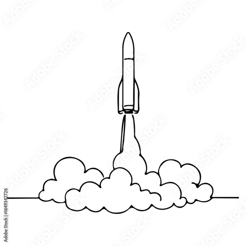 Continuous Line Drawing of Rocket Launch – Minimalist Space Shuttle Illustration