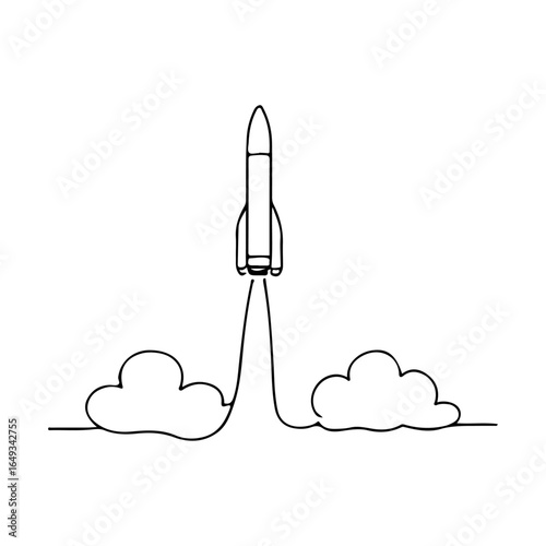 Continuous Line Drawing of Rocket Launch – Minimalist Space Shuttle Illustration