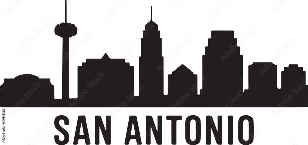 Fototapeta premium San Antonio Skyline Silhouette Vector on White Background