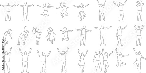 People line drawings in various poses on a white background