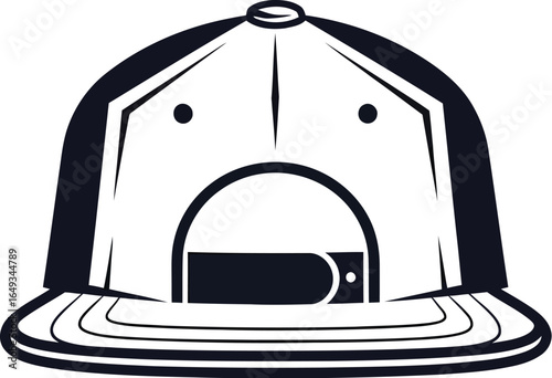 Minimalist black snapback cap on a white background, streetwear fashion