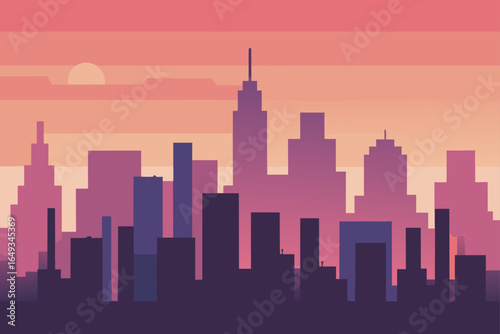 flat cityscape skyline pastel sunset