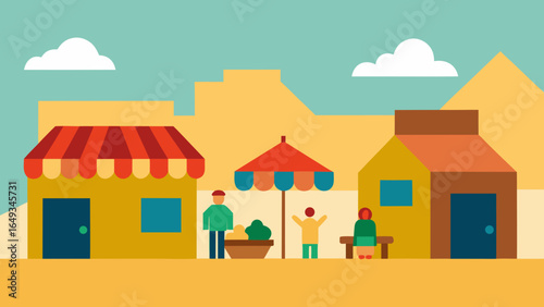 Flat Design Village Street Market Stalls Crowds