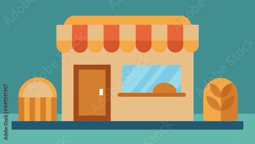 Flat style bakery shopfront with bread display