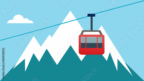flat style mountain cable car snow peaks