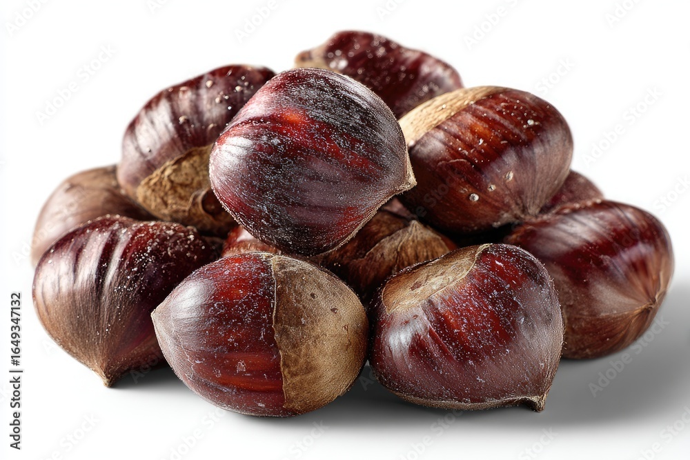 Obraz premium Pile of dark-red chestnuts, wet, close-up
