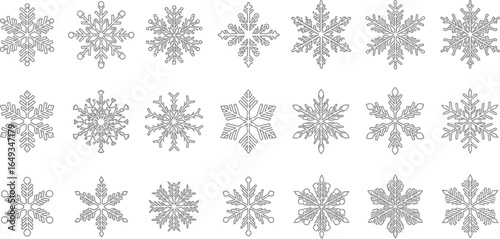 Snowflakes Collection, Winter Season Elements on a White Background