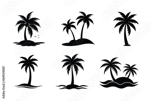 Black Palm Tree silhouette vector, Set of Palm Tree silhouette 