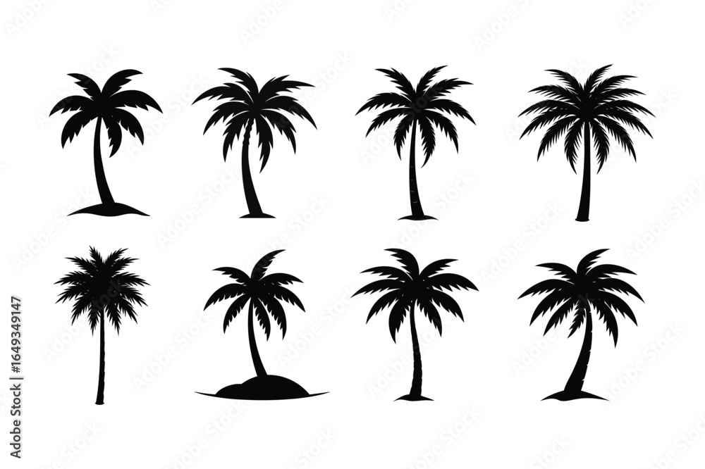 Obraz premium Black Palm Tree silhouette vector, Set of Palm Tree silhouette 