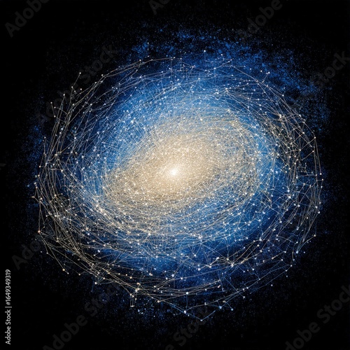 galaxy shaped like a mind map spinning in infinite space