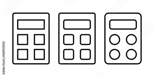 Calculator icon set. Perfect for corporate, business, mathematics, education, finance, tax, budgeting, and academic projects. Calculator line icons for web, app, ui, ux. Vector illustrator