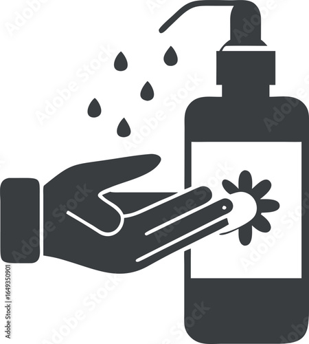 Hand holding blue shower gel bottle isolated on white background vector illustration