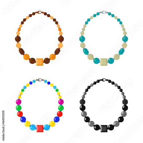  Four Colorful Bead Necklaces Illustration