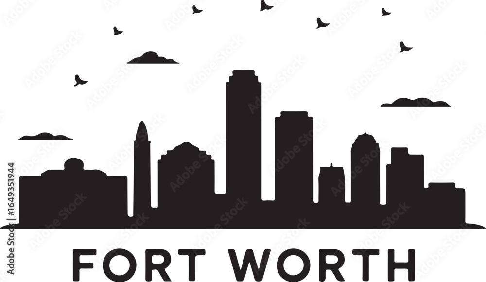 Fototapeta premium Fort Worth Skyline Silhouette Vector on White Background