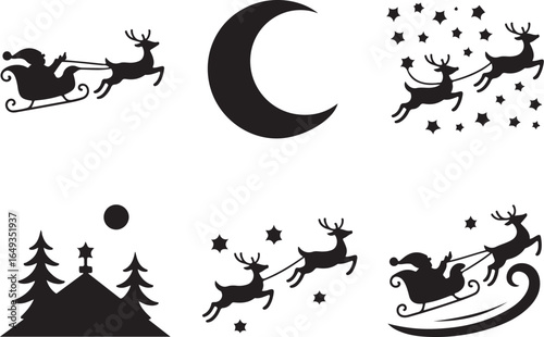 Santa's magical sleigh rides with reindeer and stars