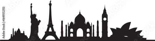 Iconic world landmarks skyline silhouette travel adventure