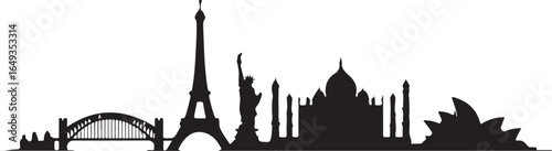 World landmarks skyline silhouette travel adventure