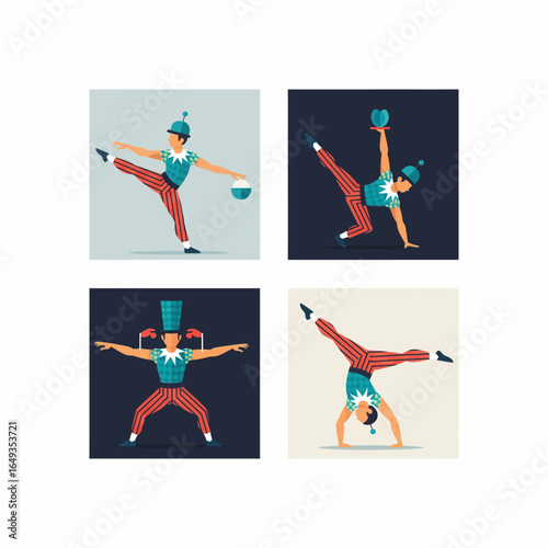 Circus Performers Acrobat Juggler and Handstand Clown