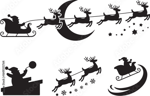 Santa sleigh rides night magical journey winter wonderland