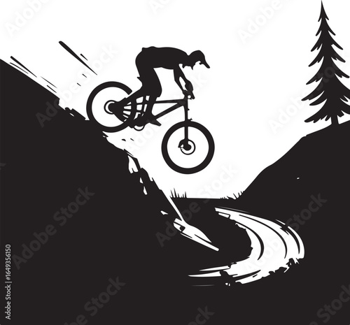 Dynamic biker conquers steep mountain trail at speed