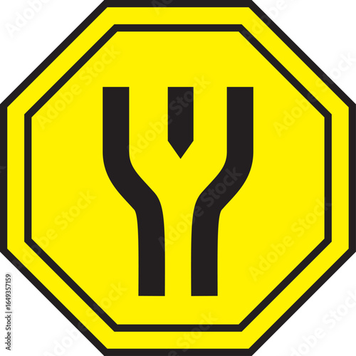 Yellow Color Divided Highway Traffic Sign Vector Design