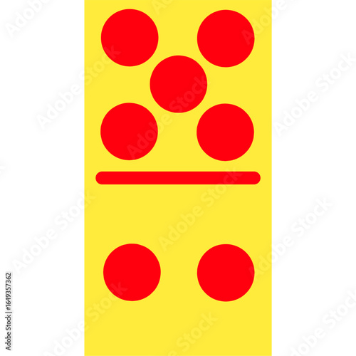 Yellow Domino with Five Red Dots on Top and Two Red Dots on Bottom