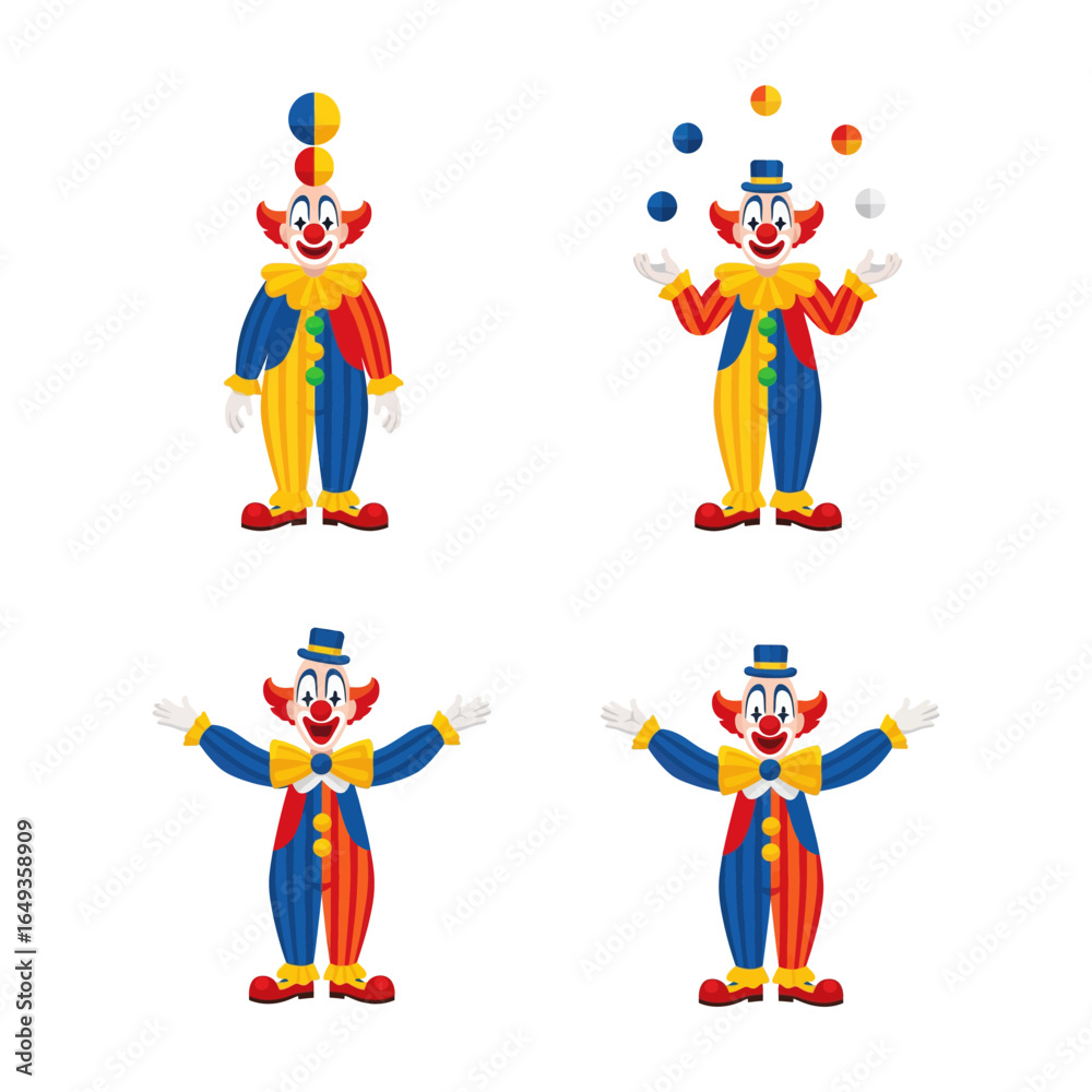 Obraz premium Four Colorful Clown Characters Posing in Different Outfits