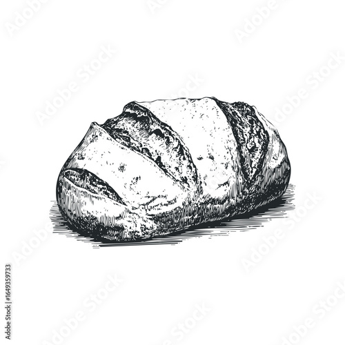 Hand-drawn sketch of rustic loaf of bread on white background