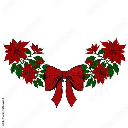 Beautiful red poinsettia flower, traditional Christmas plant symbol of the holiday season. Festive winter illustration greeting cards, invitations, decorations, posters, clipart