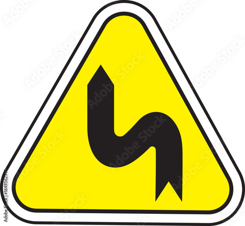 Yellow Color Traffic Warning With Dangerous Curves On Left Sign Vector Design