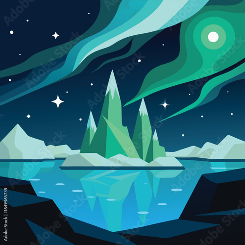 northern lights over icebergs   (1).eps