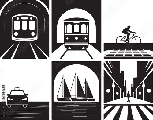 Urban transportation icons for city travel and modern lifestyle