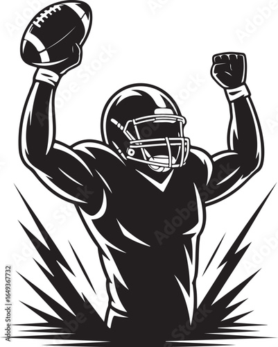 Football player celebrating touchdown with ball in hand
