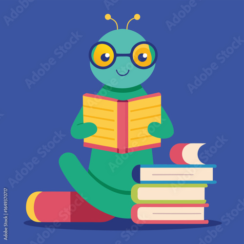 bookworm reading stack of books   (1).eps