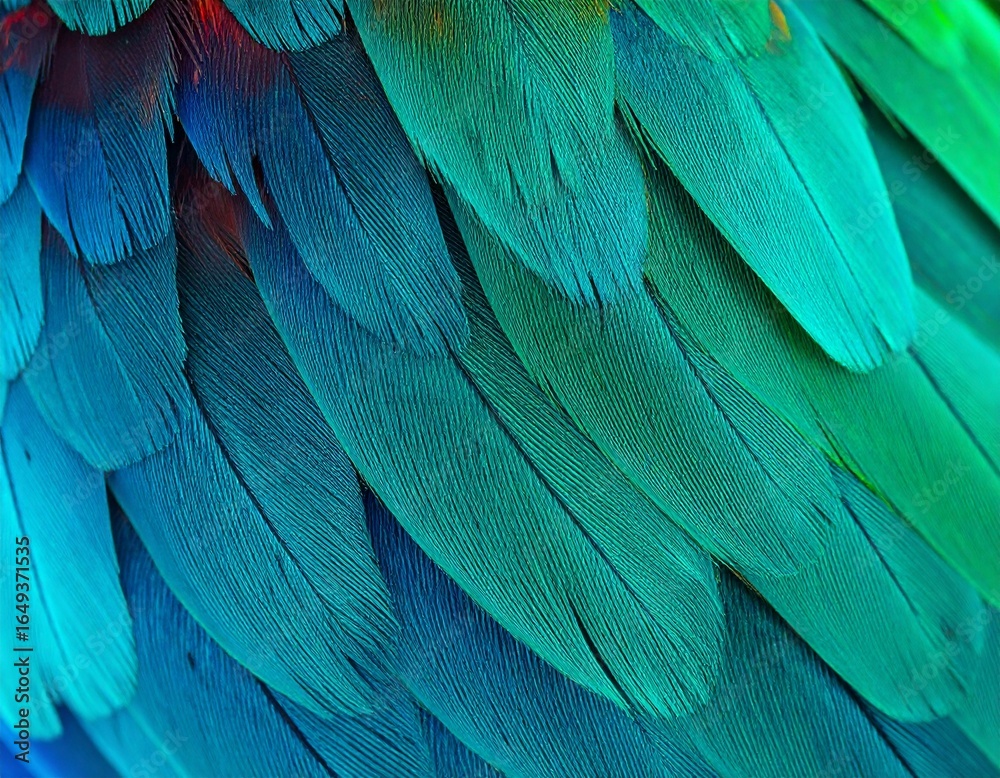 Obraz premium Blue and green feathers close-up, detailed texture