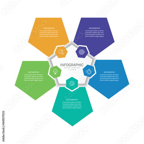 Business visualization infographic polygon design template with 5 options, steps or processes. Business presentation.	
